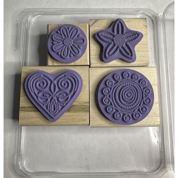 Stampin' Up Polka Dot Punches Wood Stamp Set of 4 Heart Flowers Floral - Picture 4 of 4